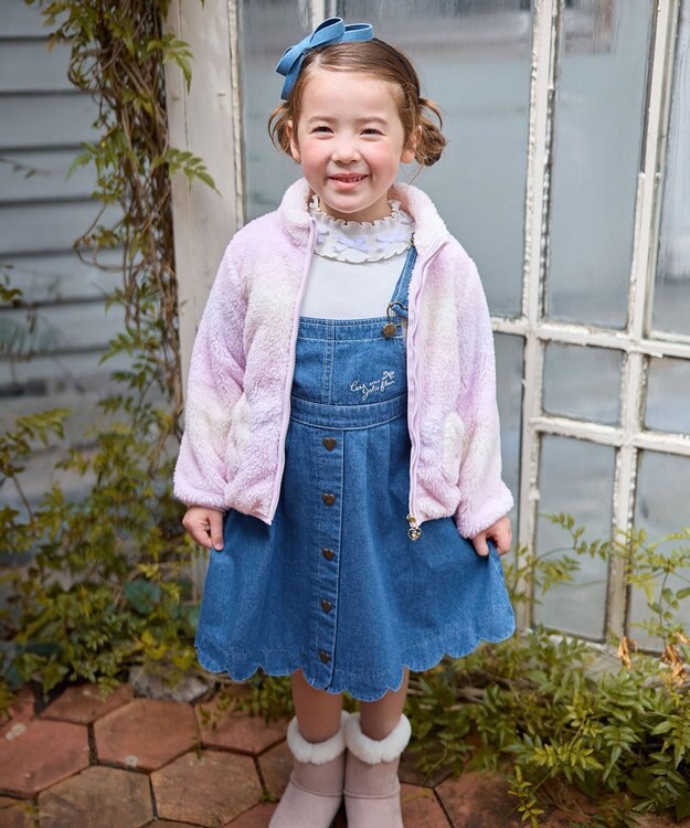 ANY KIDS ネコポケットボアブルゾン レインボー×ラベンダー