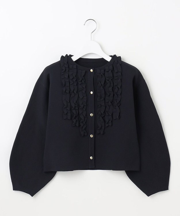 Feroux 【洗える】パフスリーブフリル ニットセットアップ ネイビー系