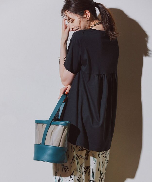 ANY L 【汗ジミ防止加工】シルケットスムースバックギャザーチュニック ブラック