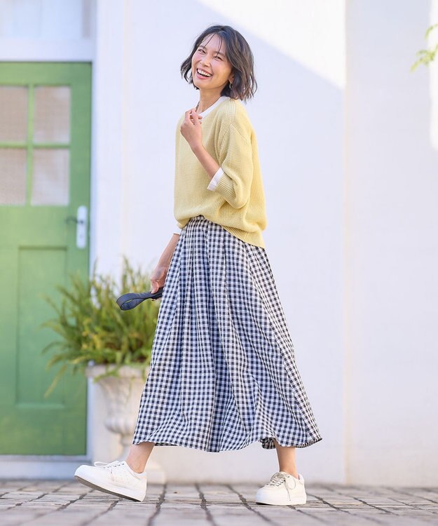 ANY 【ウエストゴム】ギンガムフレアスカート ブラックギンガム