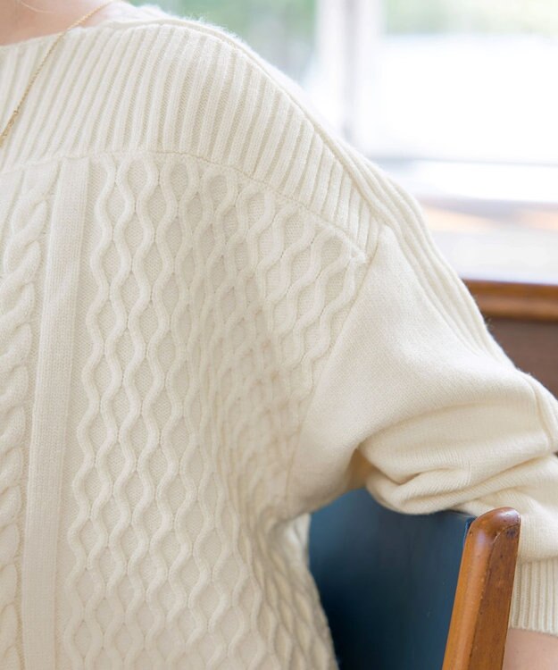 Tiaclasse 【洗える】ケーブル編みドルマンニットトップス オフホワイト