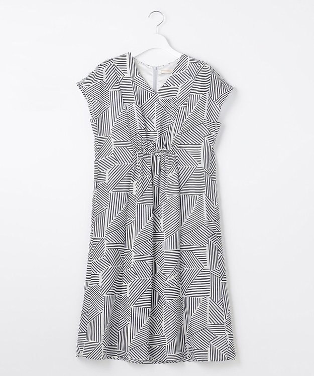 自由区 【洗える・XSサイズあり】モザイクラインプリント ワンピース ネイビー系6