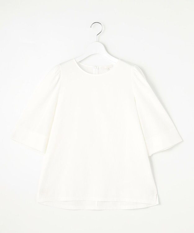 自由区 【接触冷感・UVカット・洗える】ストライプコットンハイゲージフレアスリーブ カットソー オフ