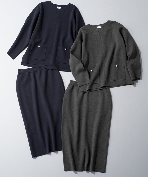 組曲 S 【加藤ローサさん着用】スムースストレッチニットアップ グレー系