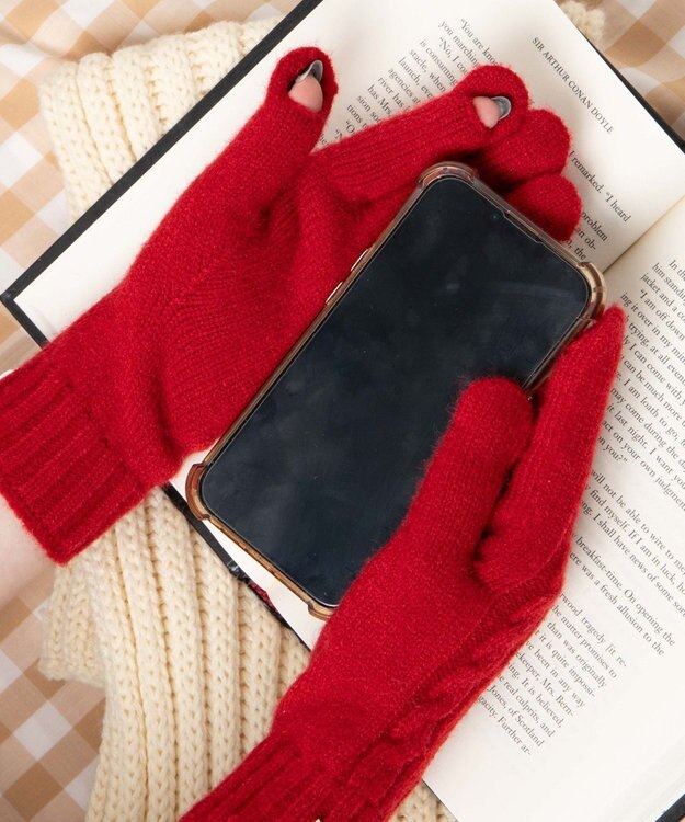 WEGO ケーブル編みグローブ レッド