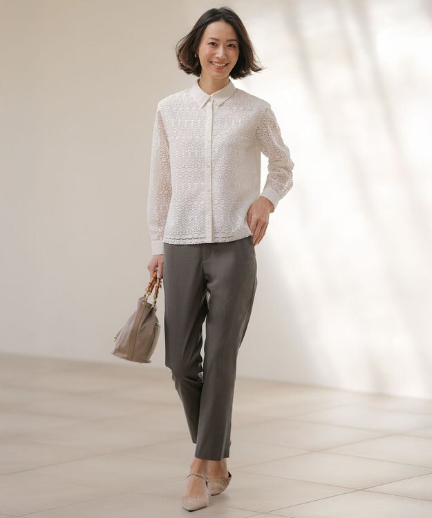 J.PRESS LADIES L 【WEB限定カラーあり・人気素材・セットアップ対応】セルロースリネンストレッチ テーパード パンツ スレート系