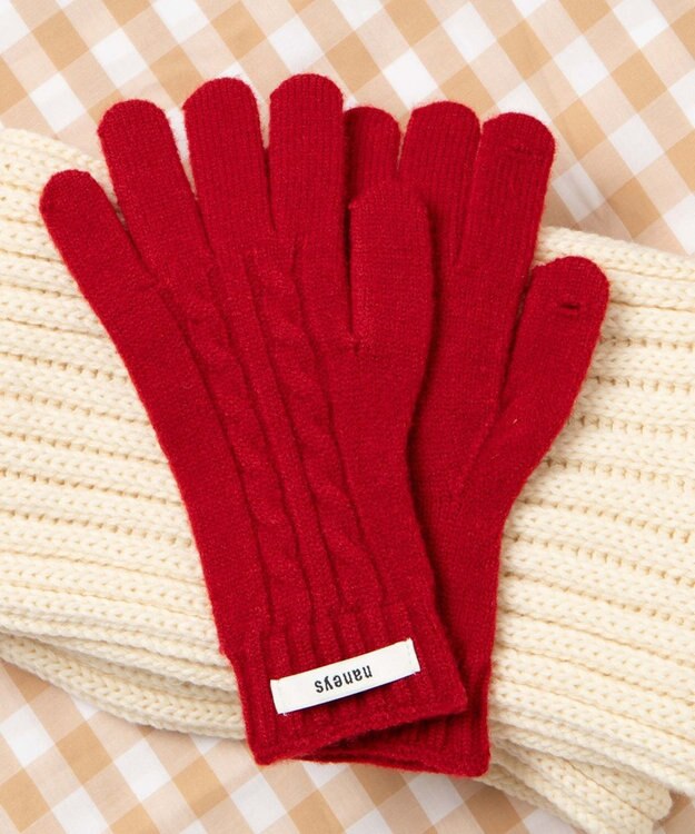 WEGO ケーブル編みグローブ レッド