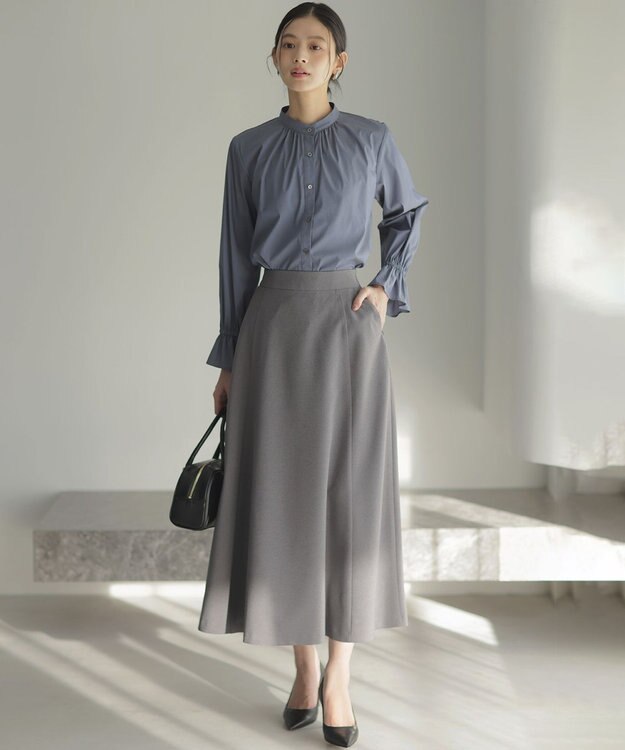 組曲 【2WAY】エアリーシャーティングフリル襟 ブラウス ユーズドブルー系