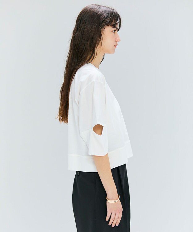 BEIGE， 【洗える】DUOMO / コットンスリットスリーブトップス White