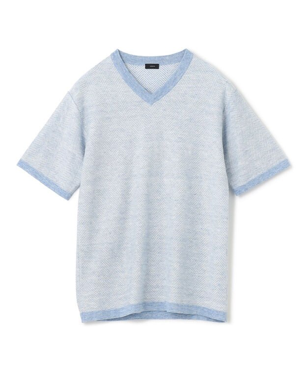 JOSEPH HOMME リネンヘリンボン　Vネックニット サックスブルー系3