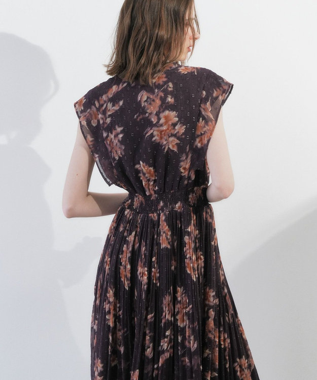 YECCA VECCA ぼかし柄プリーツワンピース Brown
