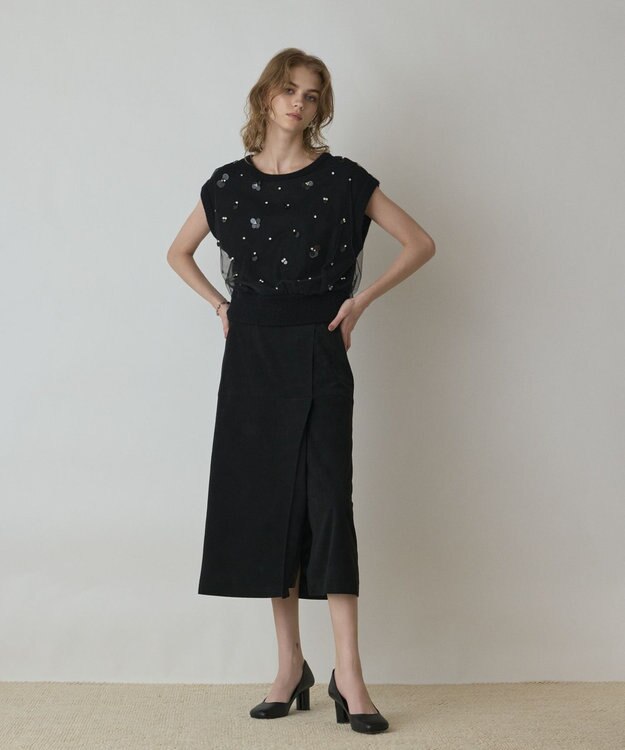 GRACE CONTINENTAL チュール刺繍ニットトップ ブラック