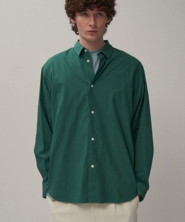 ATON SHRINK COTTON LAWN | オーバーサイズシャツ - UNISEX GREEN
