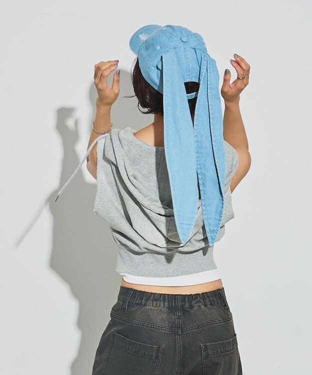 WEGO うさ耳デニムキャップ デニム淡加工色