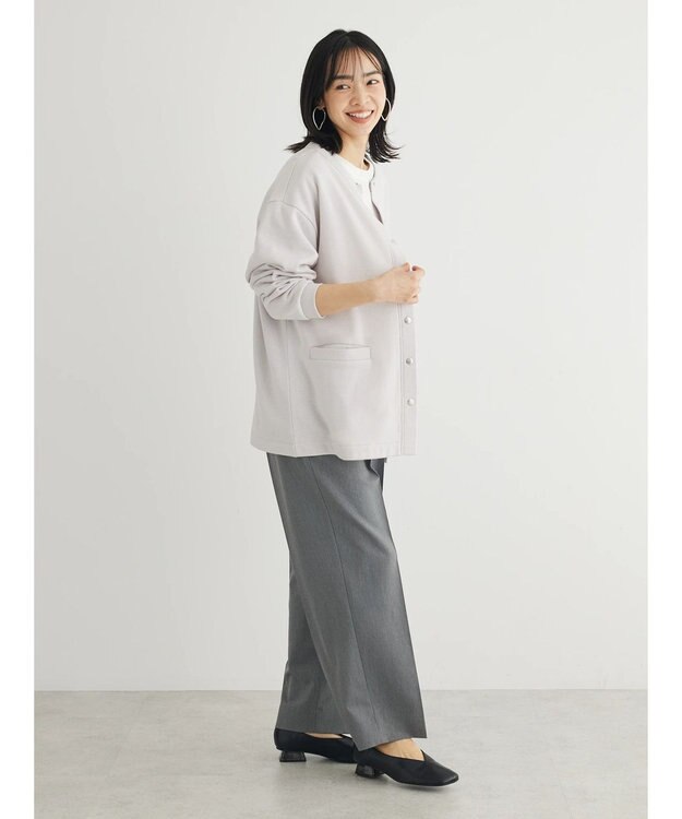 Green Parks 裏起毛ミディ丈ドットボタンカーディガン Light Gray