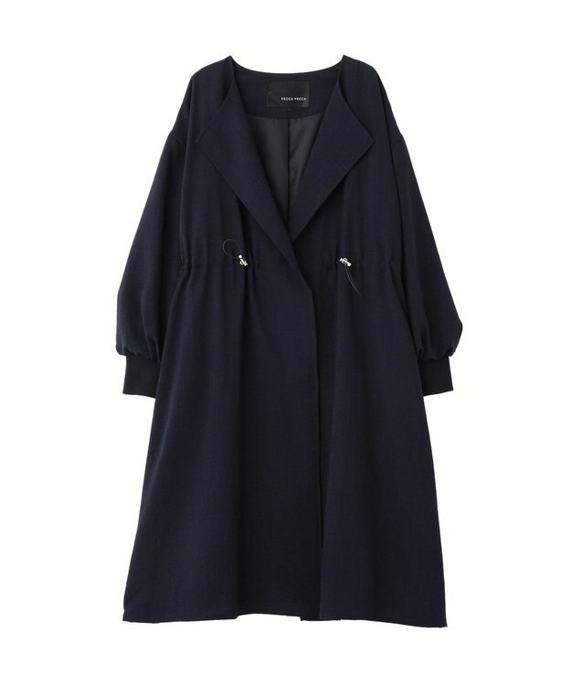 YECCA VECCA ノーカラーラペルロングコート Navy