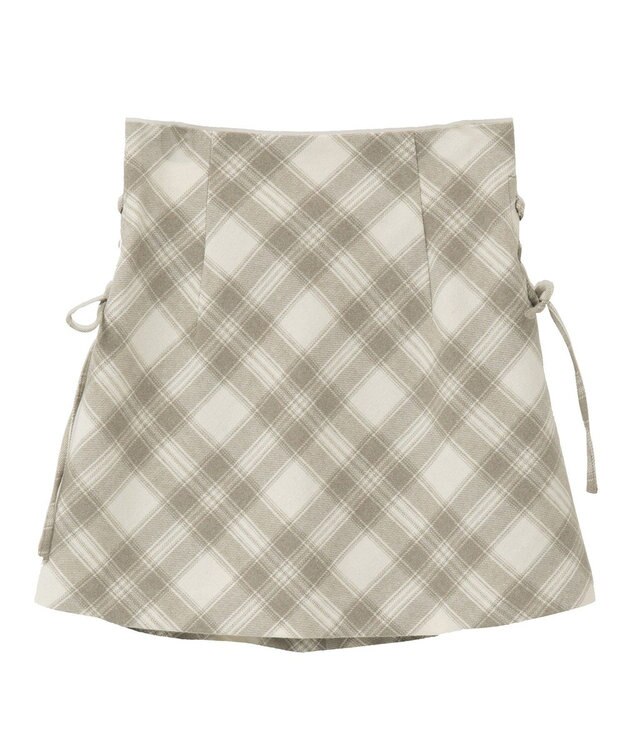 earth music&ecology サイドレースアップミニスカート Check Ivory