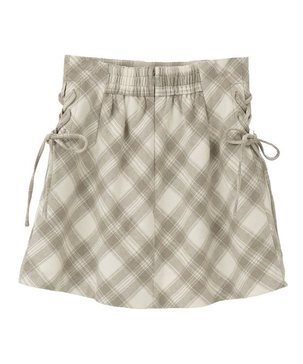 earth music&ecology サイドレースアップミニスカート Check Ivory