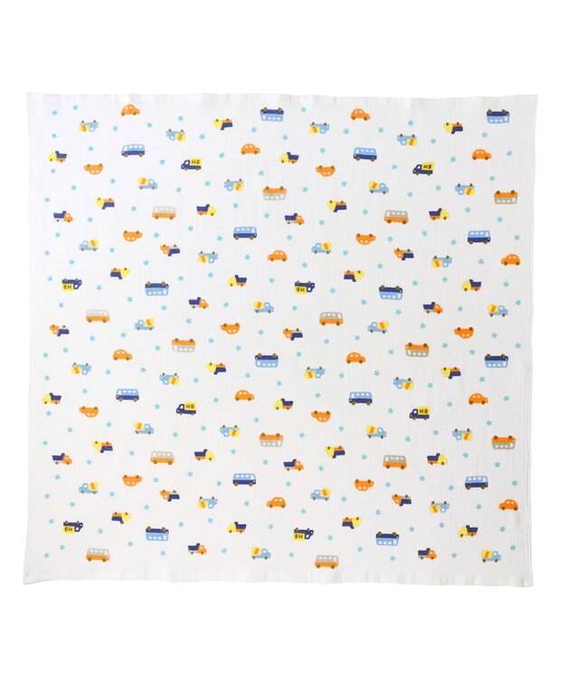 MIKI HOUSE HOT BISCUITS ガーゼバスタオル＆ラトルギフトセット【BOX付き】 白×ブルー