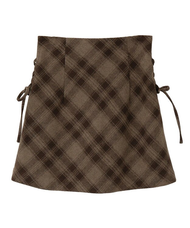 earth music&ecology サイドレースアップミニスカート Check Brown