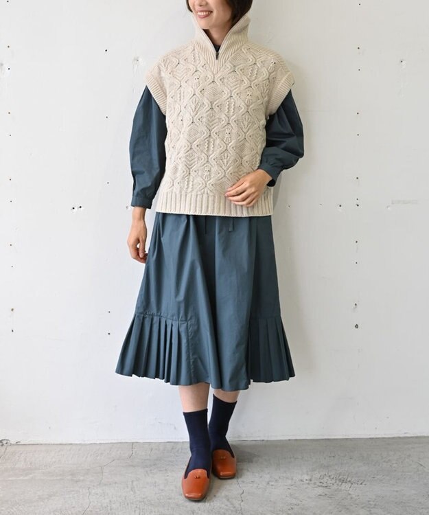 muuc 5種類の模様編み  パッチワーク柄ケーブル模様編みベスト ベージュ