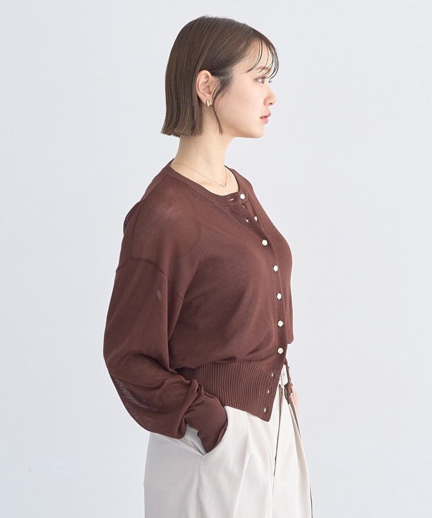 earth music&ecology ボタンアソートクルーネックカーディガン Brown