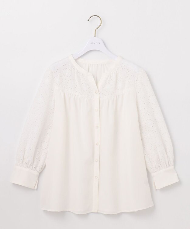 ANY SIS S 【洗える】エンブロイダリーコンビ ブラウス アイボリー