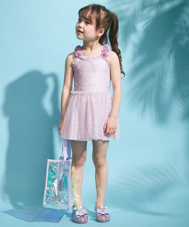 ANY KIDS 花柄チュールワンピース水着 ラベンダー系
