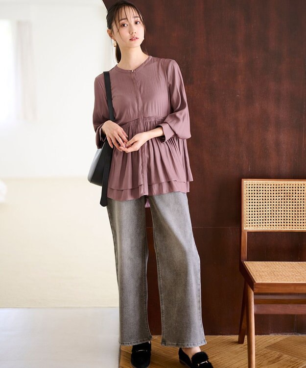 ANY SIS S 【洗える】かさねシャーリング ブラウス スモーキーピンク