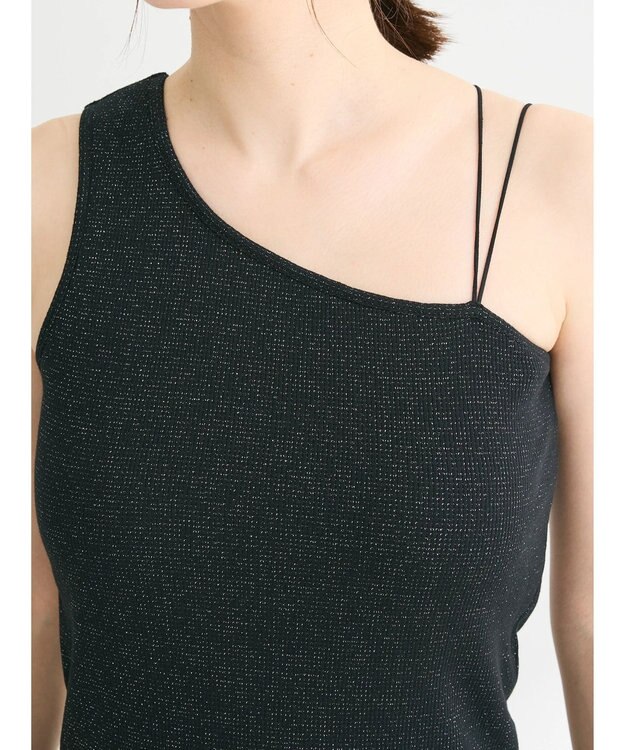 Green Parks カップ付きアシンメトリーラメタンクトップ Black