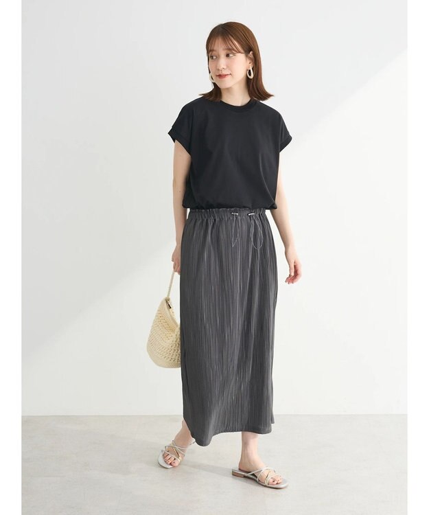 Green Parks プリーツドッキングフレンチワンピース Dark Gray