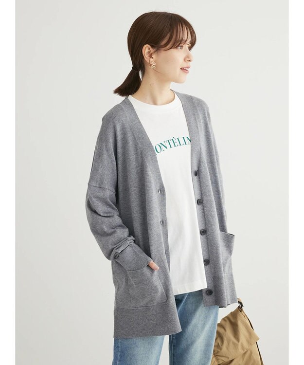 Green Parks もちやわ　Ｖネックミディ丈ニットカーディガン Dark Gray Mixture