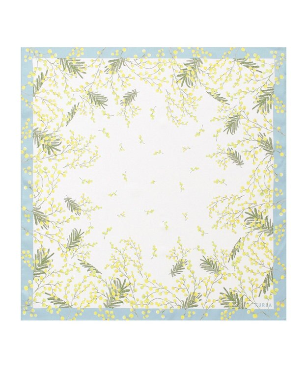 MOONBAT 【シルク100%】FURLA (フルラ) ミモザ シルクプリントスカーフ 65cm×65cm UV対策 手洗い可能 サックスブルー