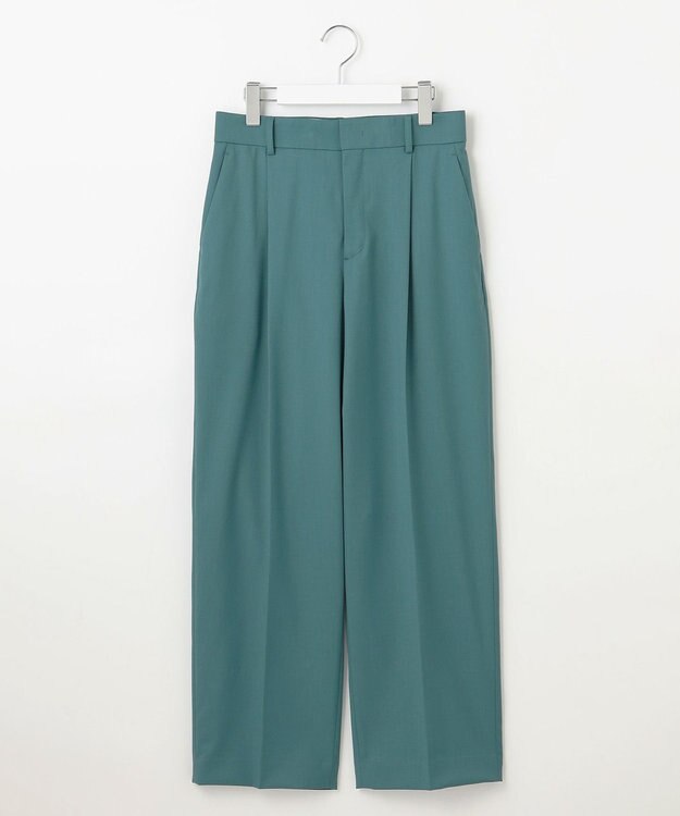 自由区 【洗える】TWラチネストレッチワイド パンツ ボトルグリーン