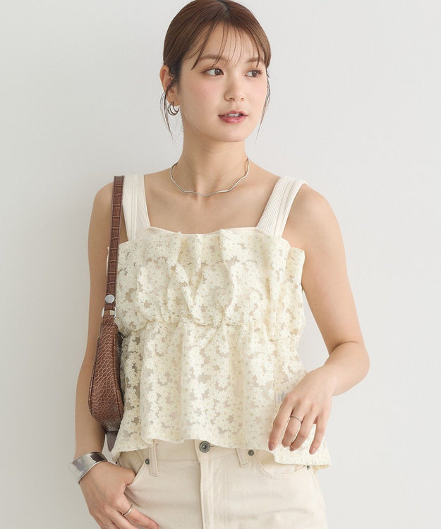 earth music&ecology キラキラフラワー刺繍ビスチェ Ivory