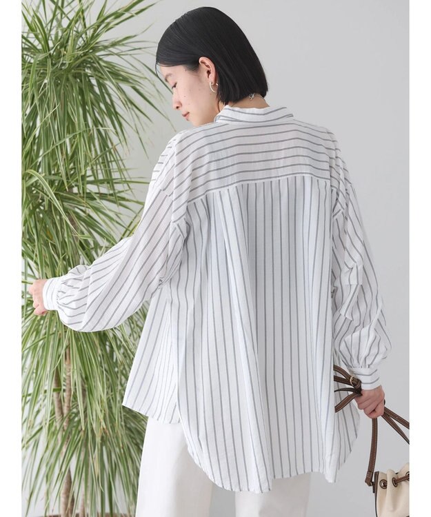 AMERICAN HOLIC 接触冷感Ｗポケット袖タックシャツチュニック Stripe