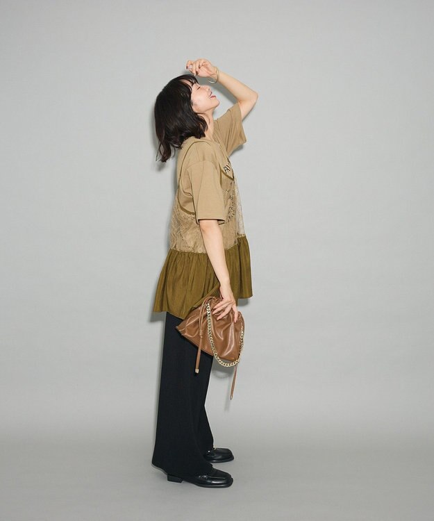 Green Parks ＳＥＴ２点フォトＴシャツ＋レースキャミビスチェ Brown