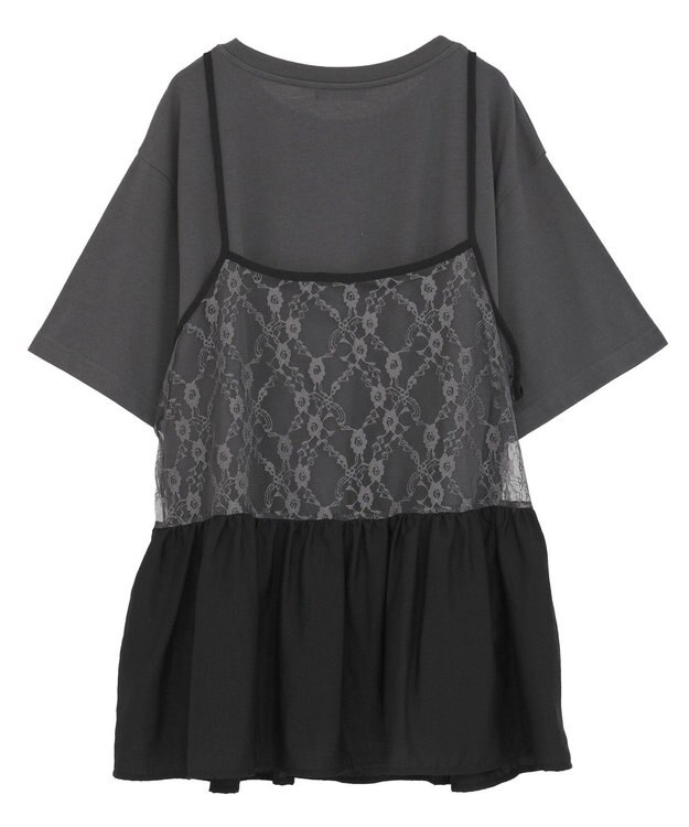 Green Parks ＳＥＴ２点フォトＴシャツ＋レースキャミビスチェ Charcoal Gray