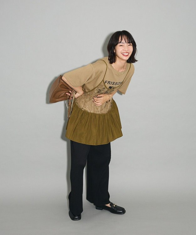 Green Parks ＳＥＴ２点フォトＴシャツ＋レースキャミビスチェ Brown