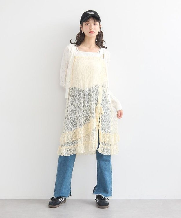 earth music&ecology ２ｗａｙレースレイヤードスカート Light Yellow