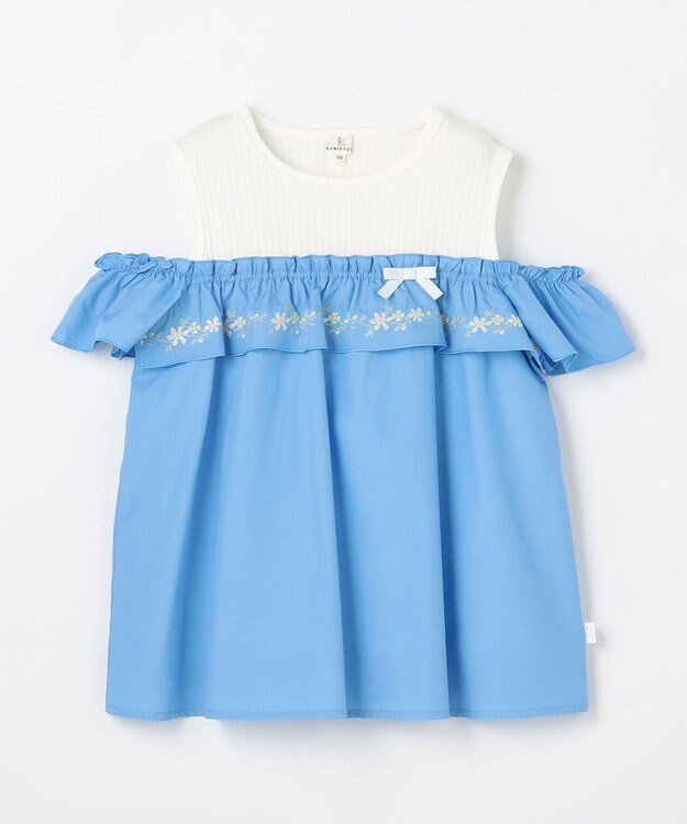 組曲 KIDS  【150-160㎝】 クロスステッチオフショルトップス ブルー