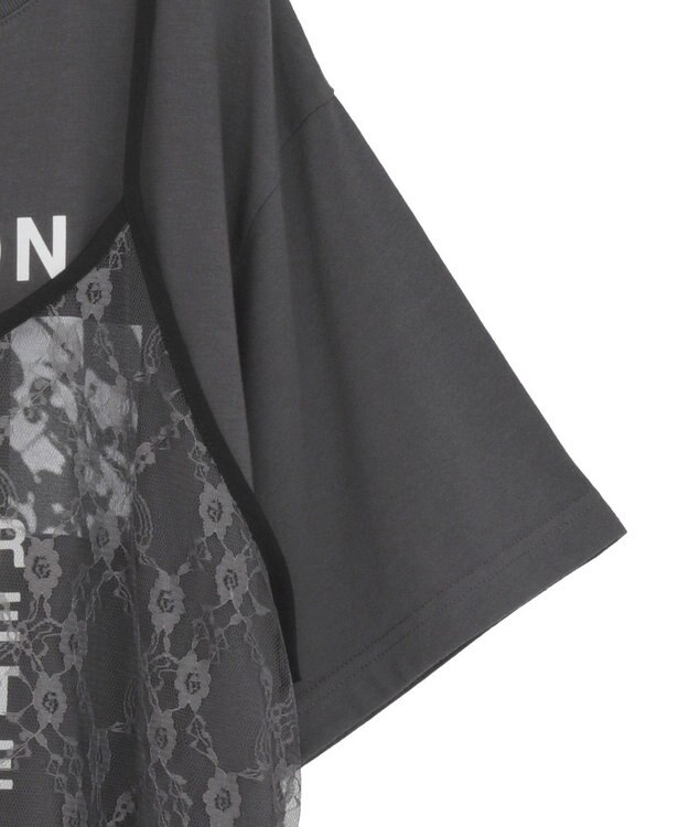 Green Parks ＳＥＴ２点フォトＴシャツ＋レースキャミビスチェ Charcoal Gray