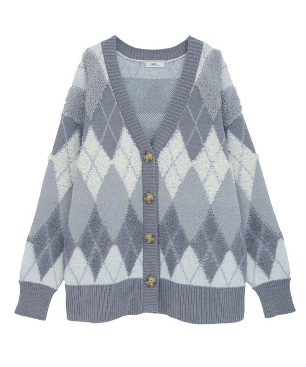 earth music&ecology ループ編みアーガイルカーディガン Gray