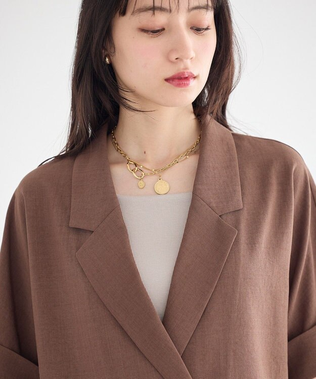 earth music&ecology 【セットアップ対応】リネンライクダブルジャケット Brown