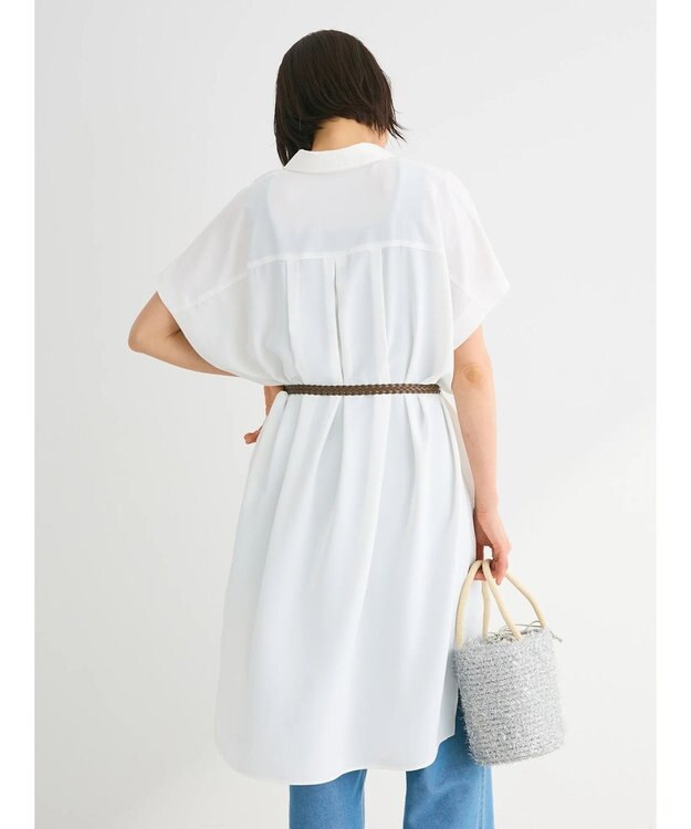 Green Parks ＳＥＴ２点　合皮ベルト＋ミディシャツワンピース Off White