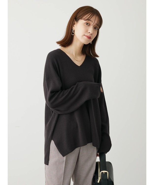 Green Parks 洗える　ミラノリブ編みニットプルオーバー Dark Gray