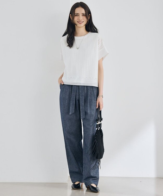 自由区 L 【カタログ掲載】コットンリネンシャンブレーテーパード パンツ インディゴ系