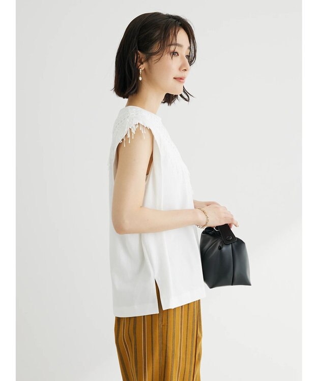 Green Parks ・ＳＵＧＡＲ　ＳＰＯＯＮ　フリンジフレンチＴシャツ Off White