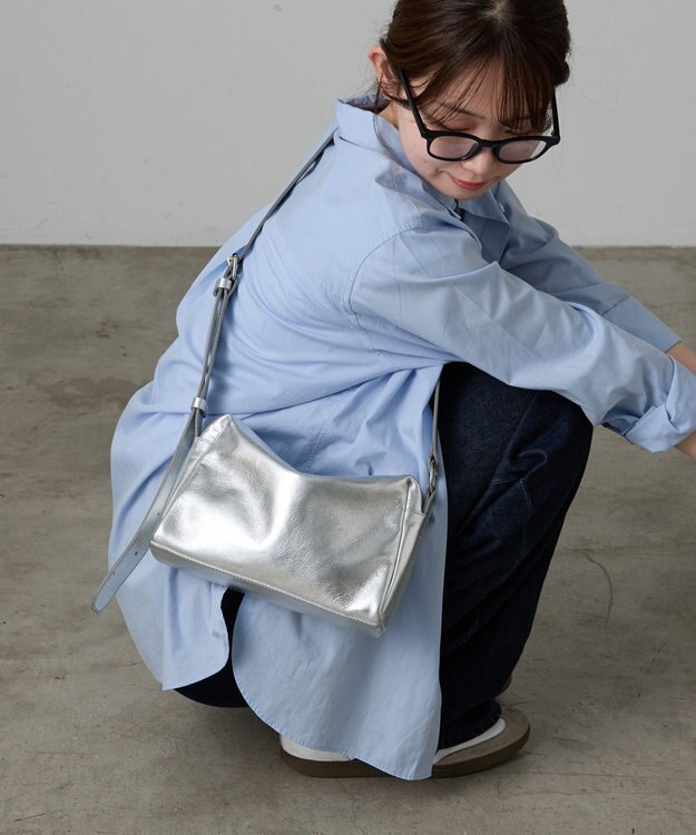 russet 【2025AW新作】レザースクエアショルダーバッグ(CE-1575) Silver