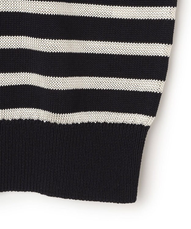 BEIGE， HELIODOR / レーヨンボーダーマリンボタンニット Navy × Ecru